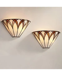Regency Hill Filton Tiffany Style Wall Light Sconces Set of 2 Bronze Hardwire 12 1/4" Fixture Art Glass for Bedroom Bathroom Vanity House