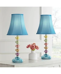 360 Lighting Bohemian 21" High Small Modern Accent Table Lamps Set of 2 Stacked Glass Shade Living Room Bedroom