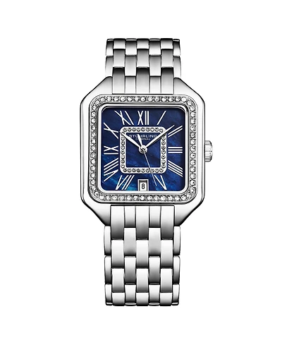 Stuhrling Valencia 4067 Women s Quartz Watch, 32mm Square Crystal Bezel, Stainless Steel Bracelet