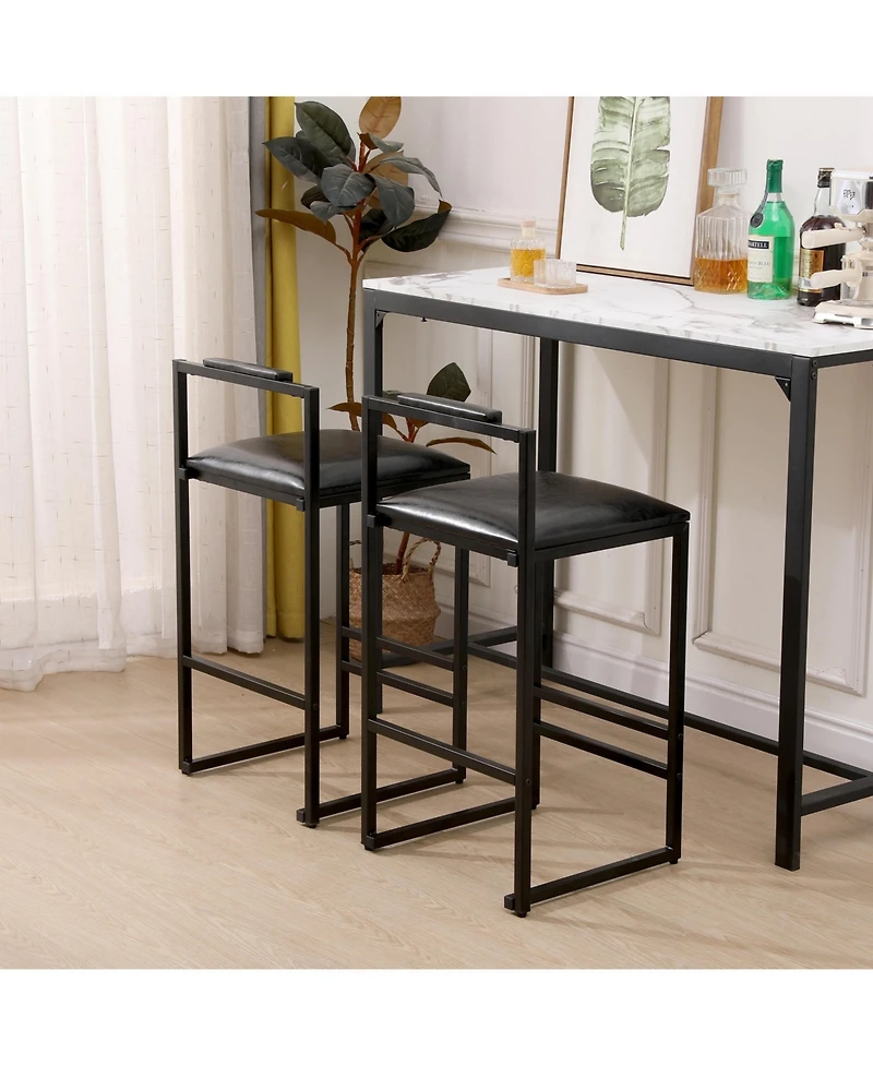 flynama Bar Stool with Backrest Set of 2 Counter Height Pu Leather Upholstered Bar Chairs with Footrest