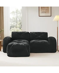 Maison Boucle 80.3'' Velvet Boneless L-Shaped Sofa, 2 Seater + Ottoman, No Assembly