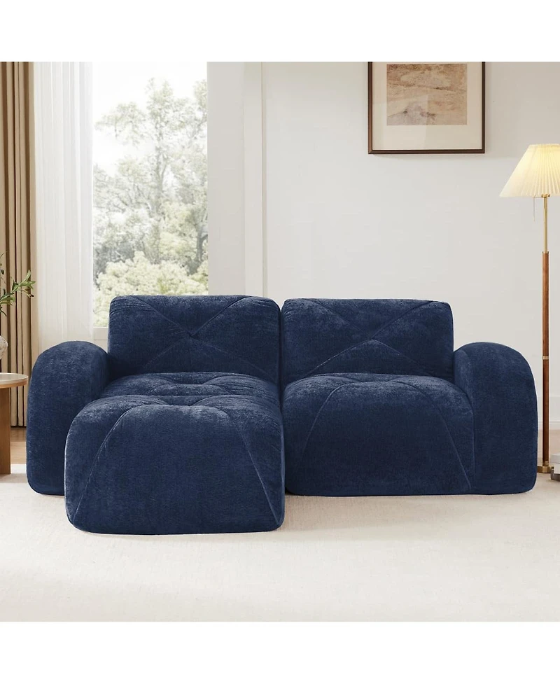 Maison Boucle 80.3'' Velvet Boneless L-Shaped Sofa, 2 Seater + Ottoman, No Assembly