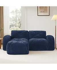 Maison Boucle 80.3'' Velvet Boneless L-Shaped Sofa, 2 Seater + Ottoman, No Assembly