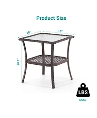 Sonkuki Outdoor Pe Rattan Side Table, Water-Corrugated Glass Tabletop Water-Proof for Indoor and
