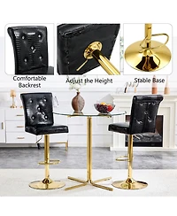 Rainsken Swivel Bar Stools Set of 2, Adjustable Faux crocodile Leather, with Button Tufted Back, Metal Leg Kitchen Island Chairs, for