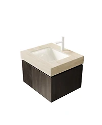 Sillysis Floating Bathroom Vanity with Roma Travertine Sintered Stone Top, Ceramic Sink, Soft Close Storage