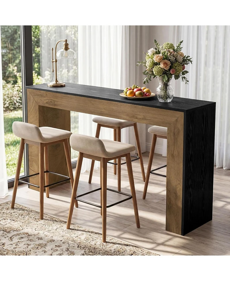 Tribesigns 63" Bar Table, Modern Industrial Counter Height Dining Table with Stable Base, Wood Minimalist Narrow Home Bar Unit