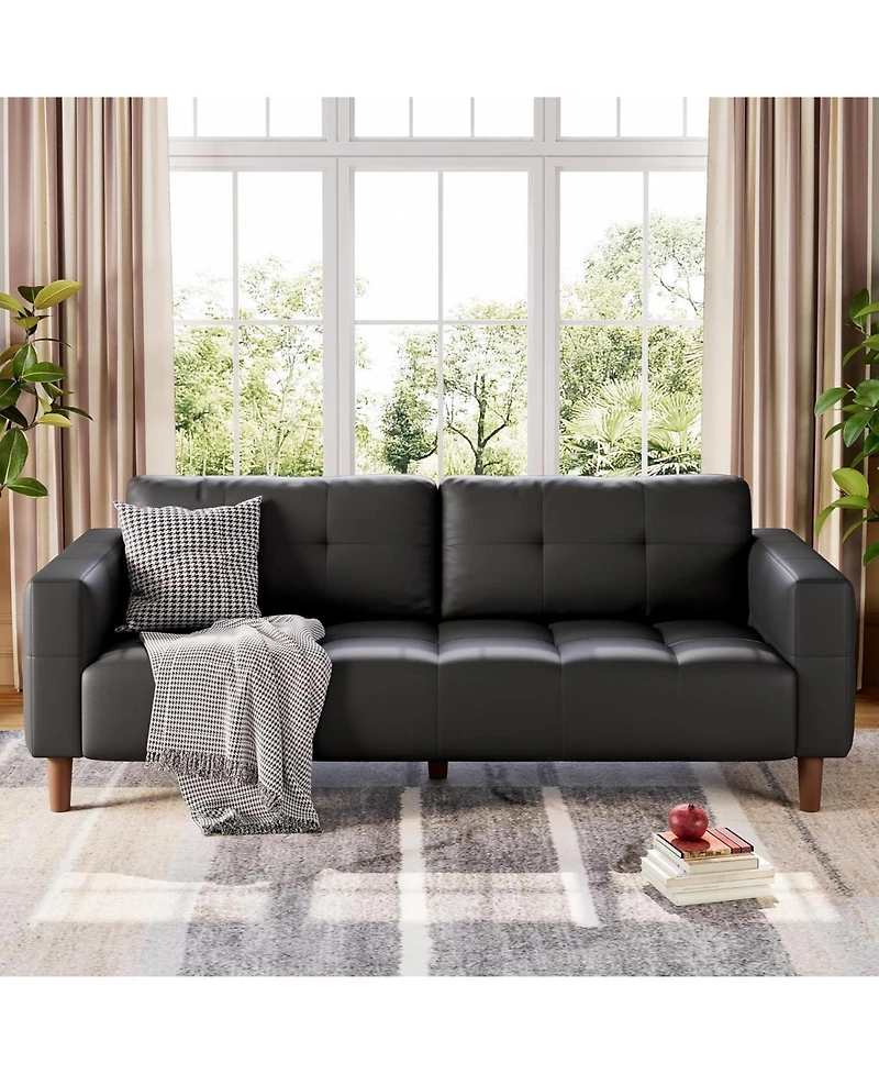 gaomon 3-Seater Sofa Couch, 83 Wide Faux Leather Couch with Spring Cushion, Modern Deep Seats and 2 Removable Back Cushions