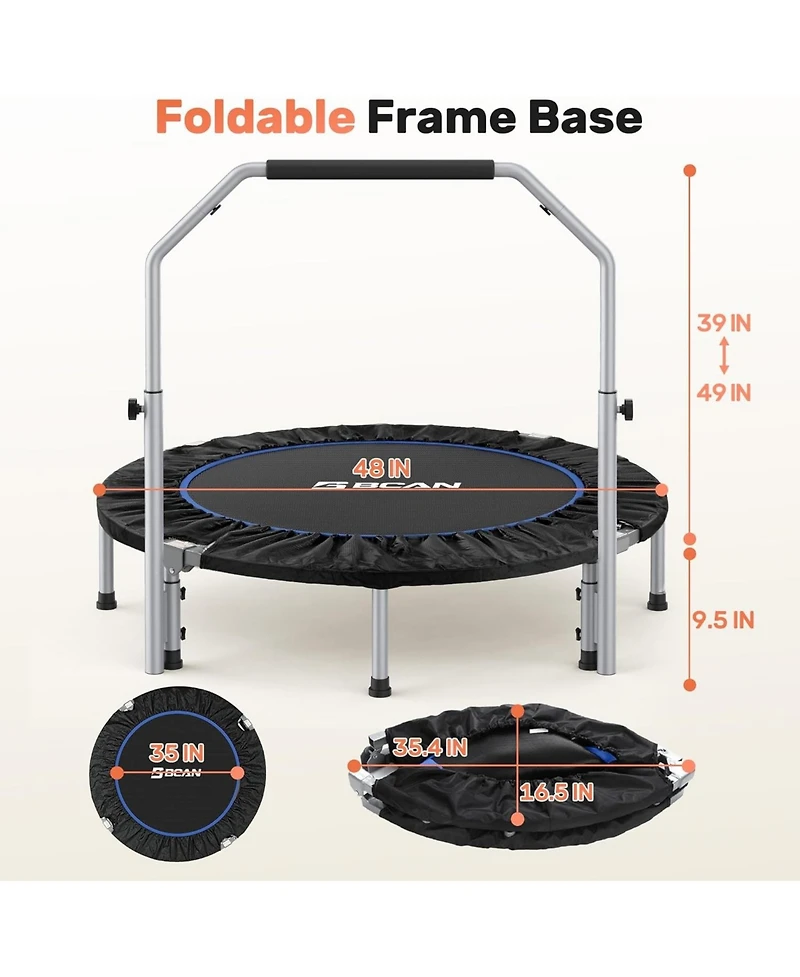 Bcan Foldable Rebounder Trampoline, 330LBS with Adjustable Padded Handle for Indoor/Outdoor Training