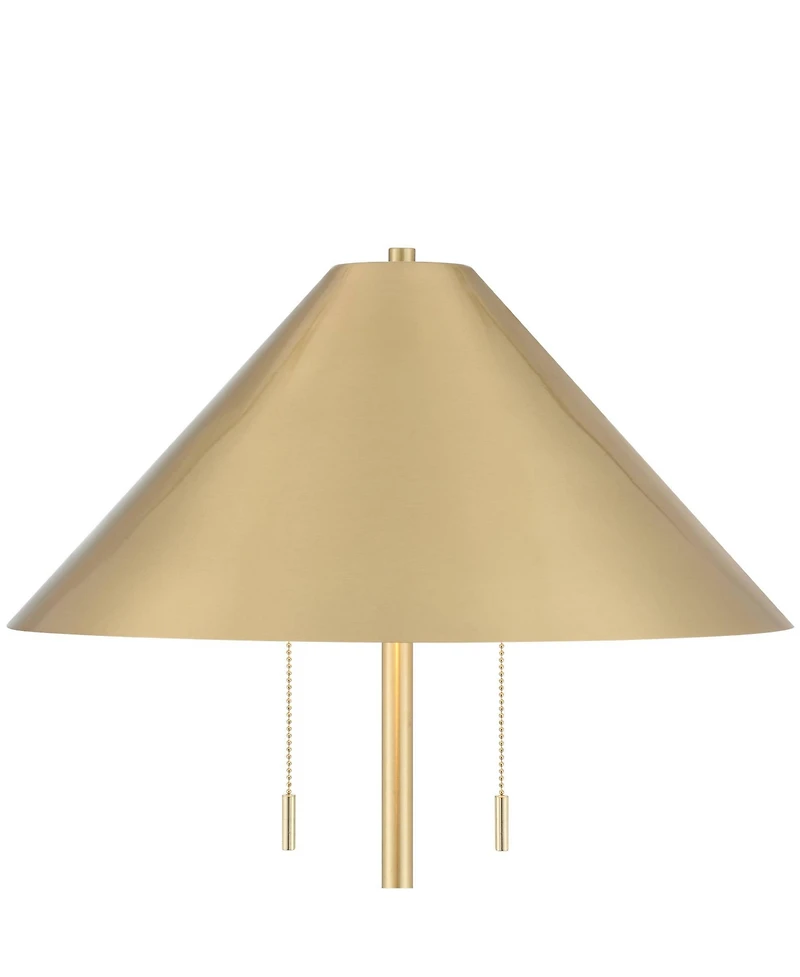 Possini Euro Design Scava Mid Century Modern 61 1/2" Tall Standing Floor Lamp Pole Pull Chain Marble Antique Brass Finish