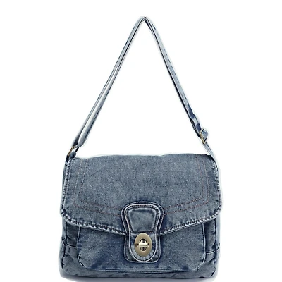 Luma Denim Flap Shoulder Bag Crossbody Purse Casual Blue Jean Handbag Adjustable Strap Everyday Small Messenger Bag