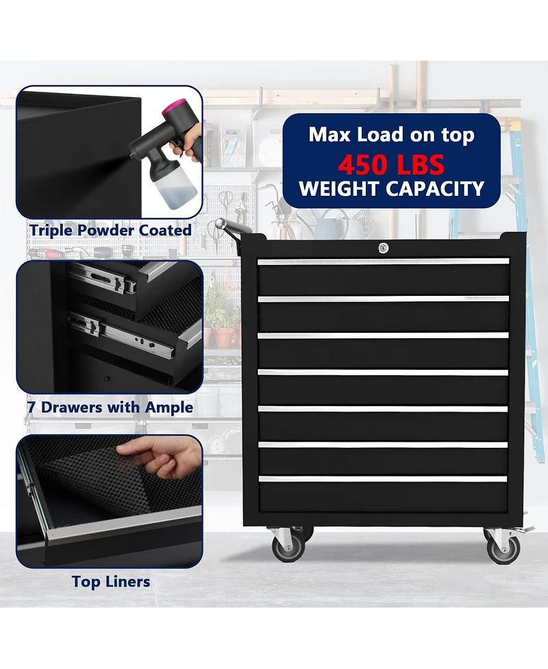 gaomon 7-Drawer Portable Tool Storage Cart, Rolling Tool Chest Cabinet, Lockable Toolbox Organizer