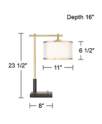 Possini Euro Design Hayven 23 1/2" High Small Mid Century Modern Desk Lamp with Dual Usb Ports Black Warm Gold Metal Charging