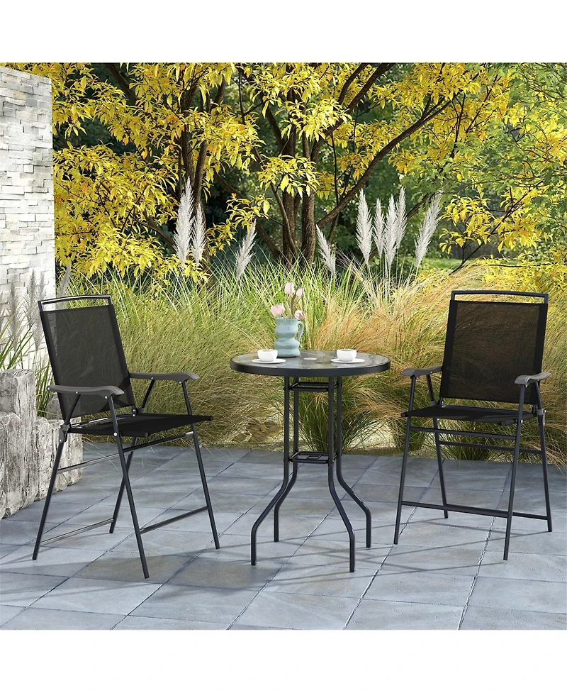 Gymax 3 Pcs Outdoor Bar Stool Set Dpc Tabletop Umbrella Hole and Footrest 2 Chairs