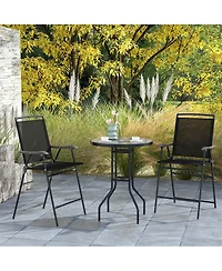 Gymax 3 Pcs Outdoor Bar Stool Set Dpc Tabletop Umbrella Hole and Footrest 2 Chairs