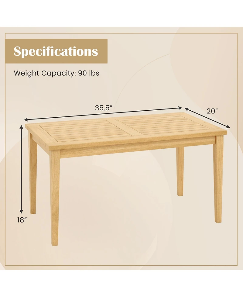 Gymax 35.5''x20'' Outdoor Teak Wood Coffee Table Slatted Tabletop Patio Furniture