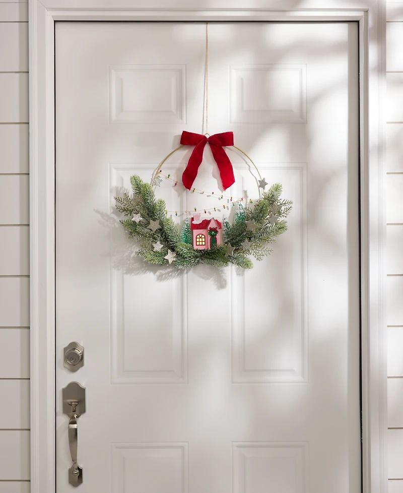 Holiday Lane Whimsy House in Greenery Led Half Wreath, Macy's Exclusive