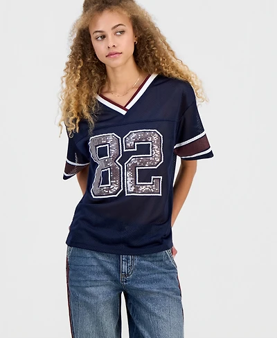 Madden Girl Juniors' Sequin-Trim Mesh Jersey