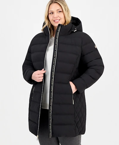 Michael Kors Plus Hooded Packable Puffer Coat, Macy's Exclusive