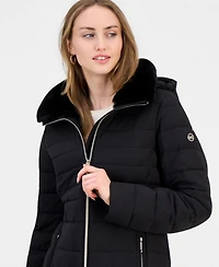 Women's Faux-Fur-Collar Hooded Packable Puffer Coat