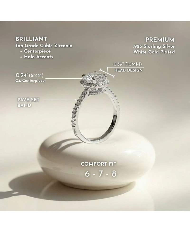 Sterling Silver White Gold Plated Round Clear Cubic Zirconia Solitaire Ring
