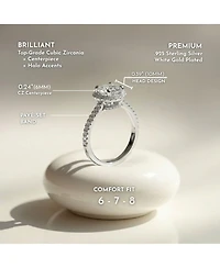Sterling Silver White Gold Plated Round Clear Cubic Zirconia Solitaire Ring