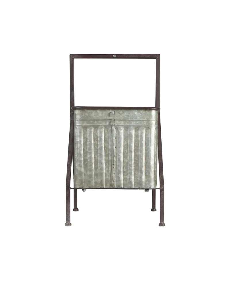 Storied Home Galvanized Metal Storage Bucket on Stand with Handle and Distressed Finish