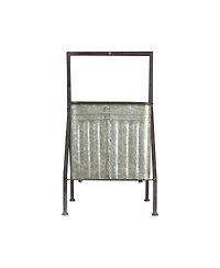 Storied Home Galvanized Metal Storage Bucket on Stand with Handle and Distressed Finish
