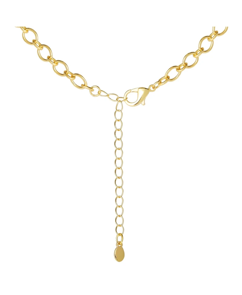 Jessica Simpson Gold-Tone Charm Link Necklace with Cross, Heart and Pearl Accents