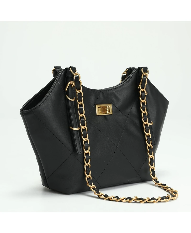 Susu Luxea Quilted Chain Shoulder Bag Small Leather Handbag with Gold Strap