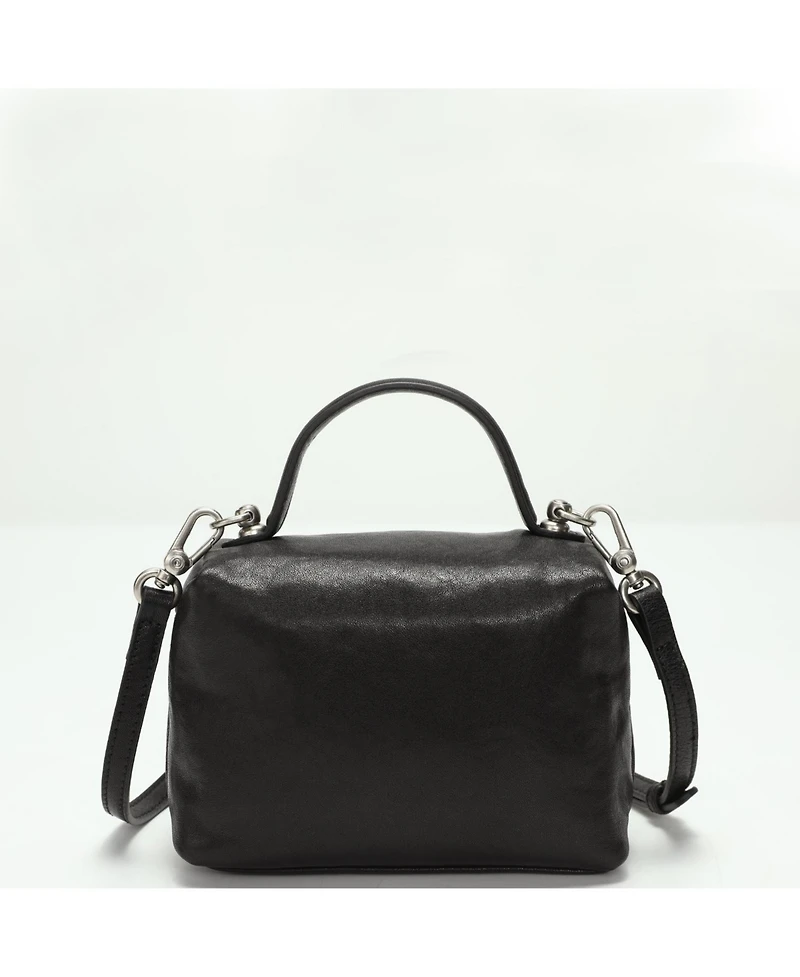 Susu Bella Vintage Leather Vanity Case Crossbody Bag, Mini Box Top Handle Small Purse