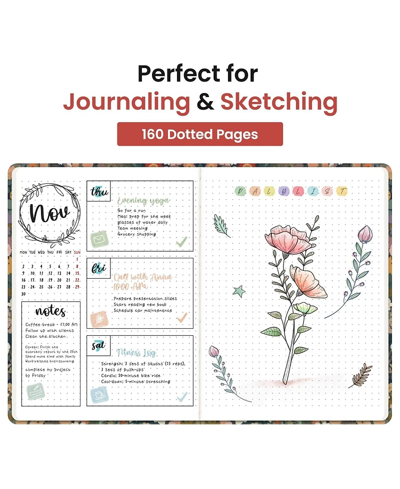 Gnuadz Pretty Lined Journal Hardcover Leather A5 College Ruled Notebook Pastel Garden