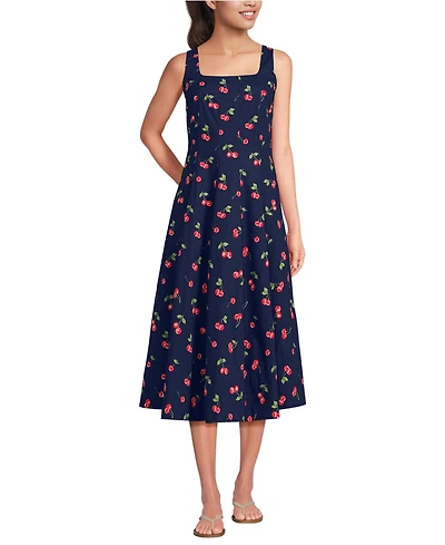 Lands' End Women's Princess Seamed Cotton Poplin Midi Dress