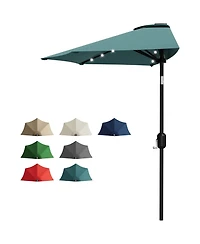homfan 9FT Half Patio Umbrella with Led Lights, Uv Protection, Sturdy Canopy and Easy Crank for Patio, Garden, Deck, Balcony Table