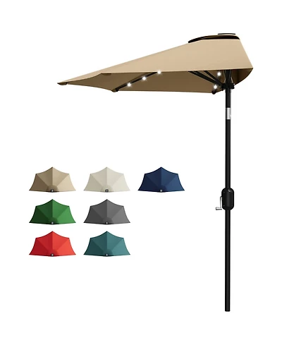 homfan 9FT Half Patio Umbrella with Led Lights, Uv Protection, Sturdy Canopy and Easy Crank for Patio, Garden, Deck, Balcony Table
