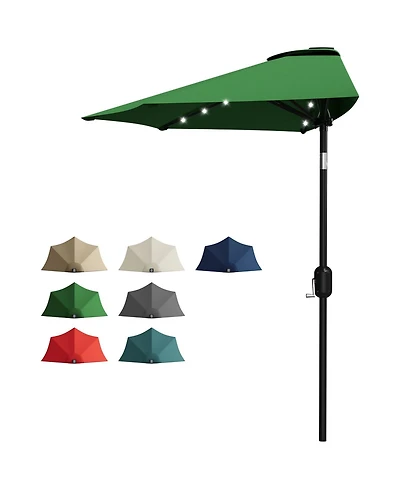 homfan 9FT Half Patio Umbrella with Led Lights, Uv Protection, Sturdy Canopy and Easy Crank for Patio, Garden, Deck, Balcony Table