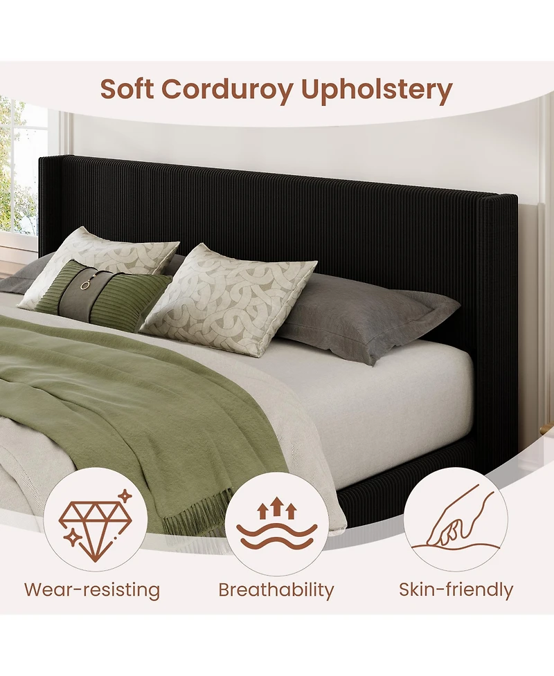 gaomon Lift Up Storage Bed Frame - Corduroy Upholstered Platform Bed with Gas Lift, Padded Headboard