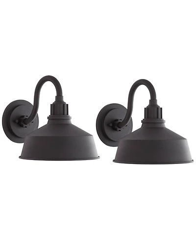 Franklin Iron Works Arnett Rustic Industrial Outdoor Wall Light Fixtures Set of 2 Metal 10inches Downlight Shade for Post Exterior Barn