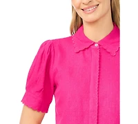 CeCe Women's Short-Sleeve Collared Button Up Shirt