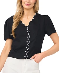 CeCe Women's Short-Sleeve V-Neck Scallop Edge Top