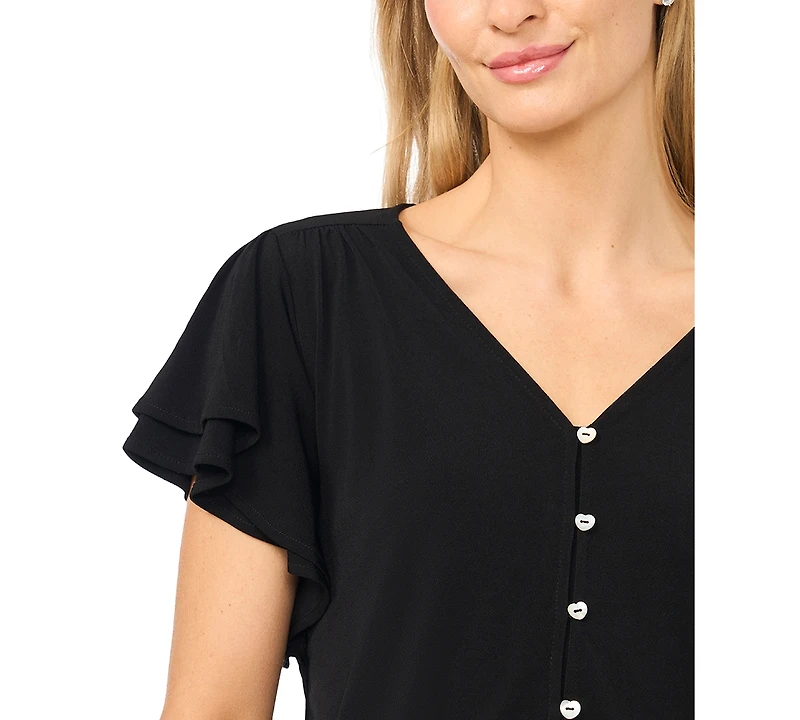 CeCe Women's Flutter-Sleeve V-Neck Blouse