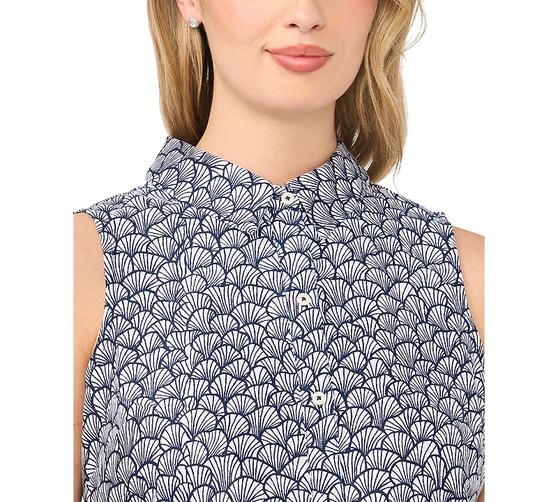 CeCe Women's Sleeveless Collared Button-Down Top