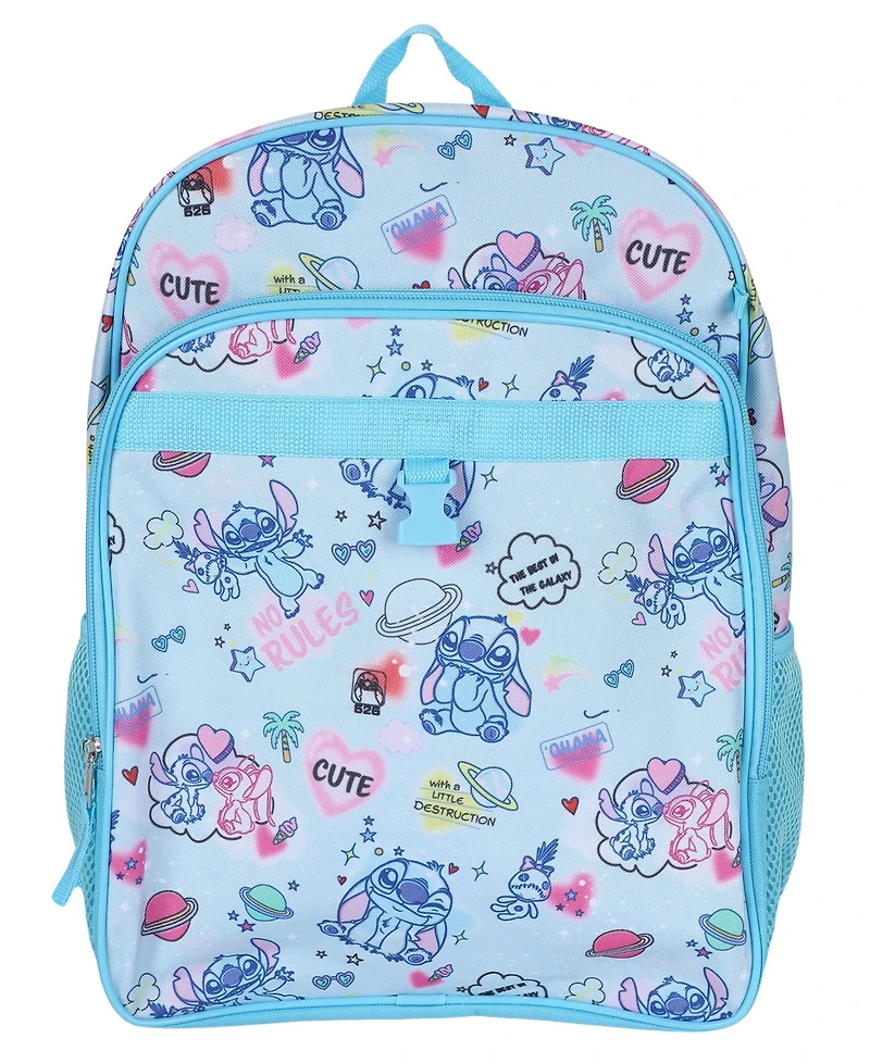 Stitch Boys' and Girls' All Over Print Backpack, Insulated Lunch Kit, Key Chain and Pencil Case, 4-Piece Set