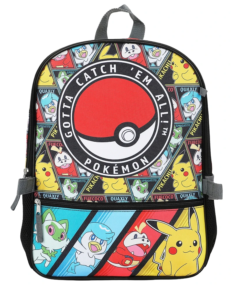 Pokemon Boys' and Girls' Backpack, Lunch Bag, Pencil Case, Key Chain and Caraniber, 5-Piece Set