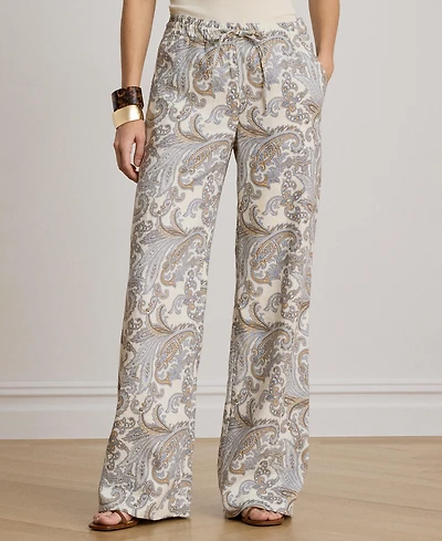 Lauren Ralph Women's Linen Mid-Rise Wide-Leg Pants