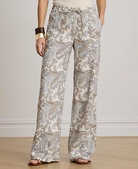 Lauren Ralph Women's Linen Mid-Rise Wide-Leg Pants