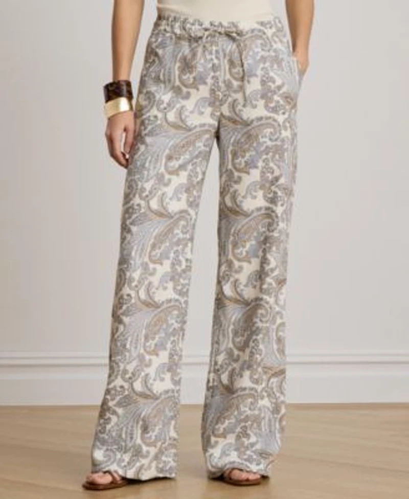 Lauren Ralph Lauren Womens Linen Mid Rise Wide Leg Pants