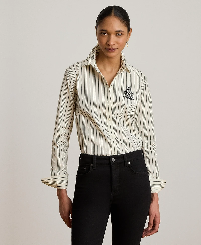 Lauren Ralph Lauren Women's Striped Buttoned Placket Long-Sleeve Shirt