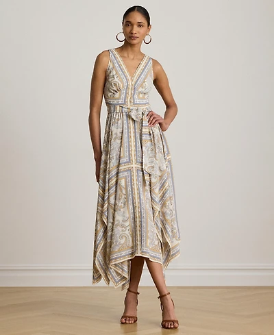 Lauren Ralph Women's Sleeveless Handkerchief Hem Midi Dress