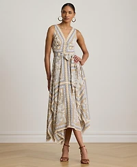Lauren Ralph Women's Sleeveless Handkerchief Hem Midi Dress